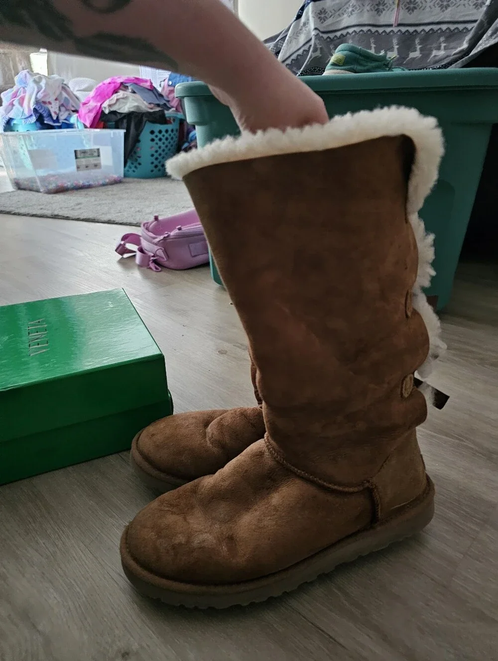 UGG Chestnut Brown Shearling-Trim Back-Bow Boots